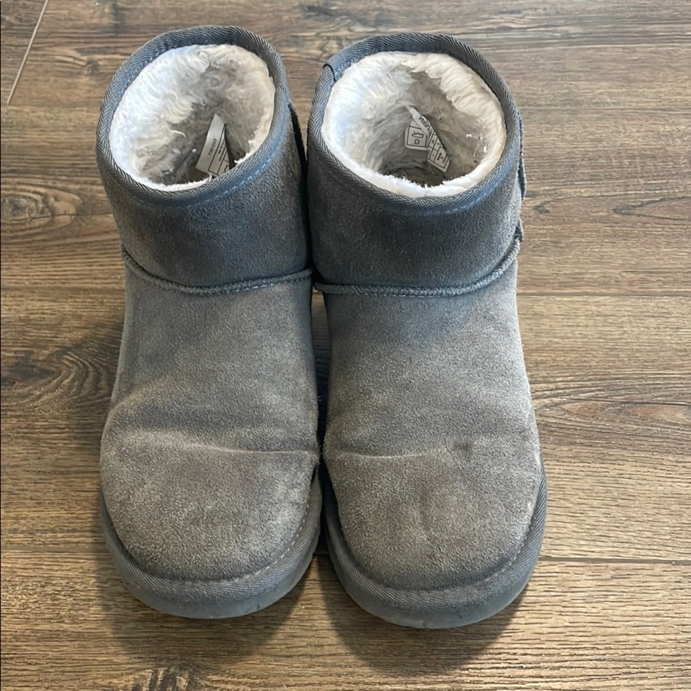 Gray Suede Ankle Boots with Fur Lining